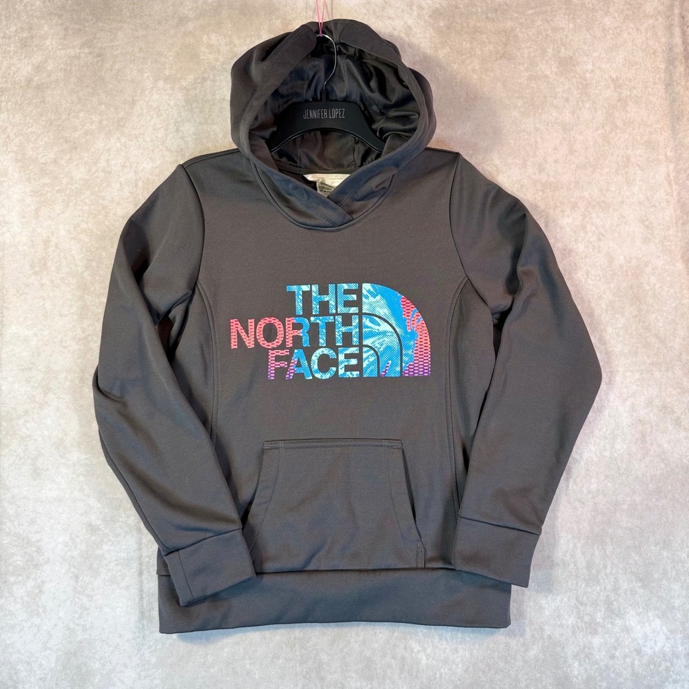 The North Face Hoodie Womens S Gray Graphic Logo Fleece Pullover Activewear